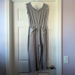 Gray Knit Sleeveless Jumpsuit with Pockets